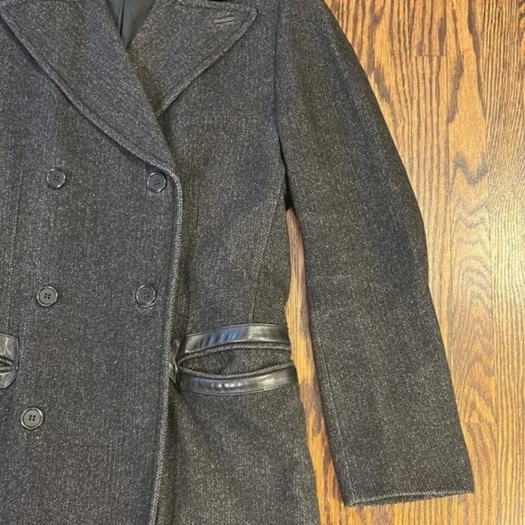John Varvatos Wool Blend Pea Coat with Leather Accents - Picture 5 of 8
